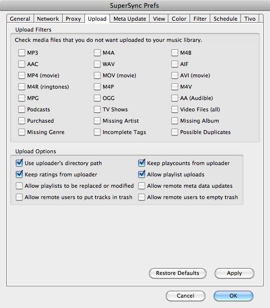 Preferences Upload